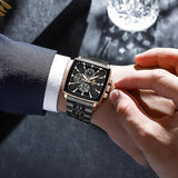 REWARD Quartz Watch for Men Business Square Face Waterproof Wrist Watches Chronograph, Luminous