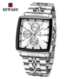 REWARD Quartz Watch for Men Business Square Face Waterproof Wrist Watches Chronograph, Luminous