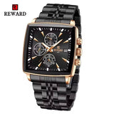 REWARD Quartz Watch for Men Business Square Face Waterproof Wrist Watches Chronograph, Luminous