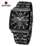 REWARD Quartz Watch for Men Business Square Face Waterproof Wrist Watches Chronograph, Luminous