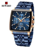 REWARD Quartz Watch for Men Business Square Face Waterproof Wrist Watches Chronograph, Luminous