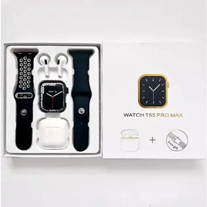 Smart Watch T55 Pro Max With Earbud & Extra Strap - Series 8 For Android & iPhone